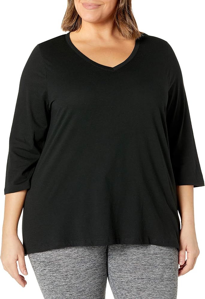 Just My Size Flowy Three-Quarter Sleeve V-Neck Top