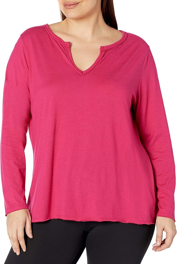 Just My Size Long-Sleeve Split-Neck Tee